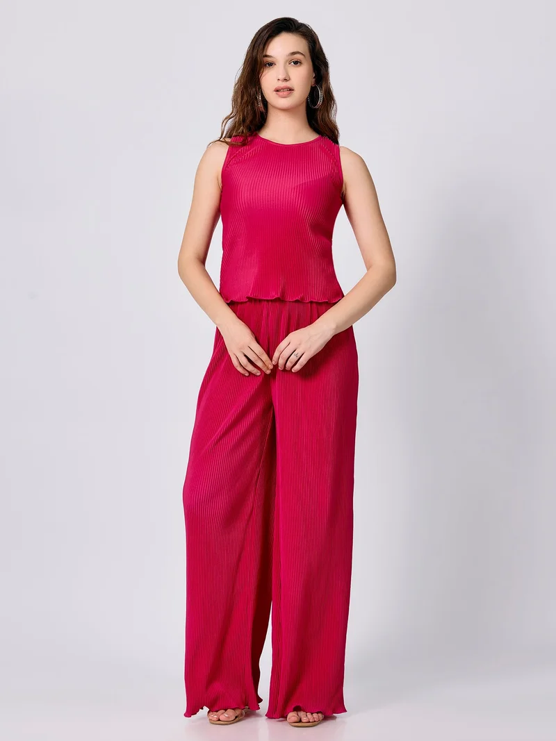 Outzidr  Pink Top And Straight Fit Pant Co-Ord Set for Women | Best Price UAE